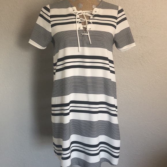 Express Dresses & Skirts - EXPRESS striped dress. Pull over with lace up detailing. Like new. Size xsmall